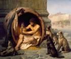 Ο Έλληνας φιλόσοφος Διογένης της Σινώπης, εντός του βαρέλι, στους δρόμους της Αθήνας